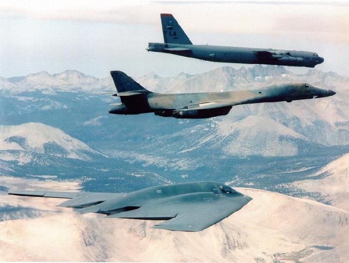 B-2, B-1 and B-52 in flight